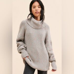 Free People Leo Tunic Silver Gleam Multicolor Turtleneck Sweater